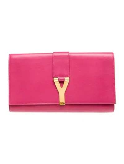 Pre-owned Saint Laurent Leather Y Clutch In Red