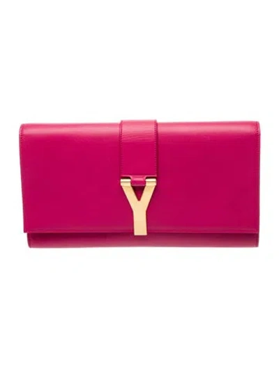 Pre-owned Saint Laurent Leather Y Line Clutch In Red
