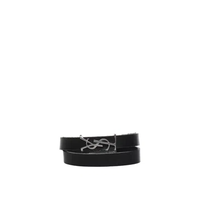 Saint Laurent Leather Ysl Bracelet In Black