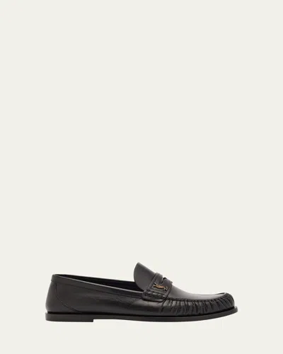 Saint Laurent Leather Ysl Classic Penny Loafers In Black