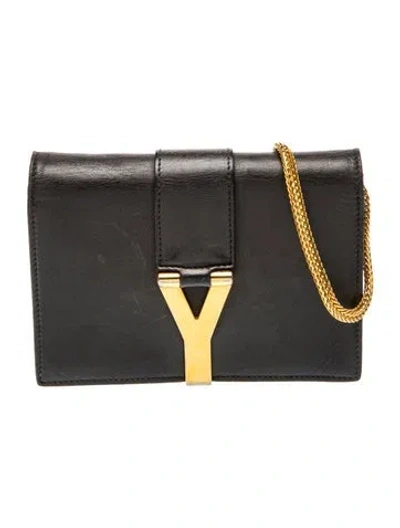 Pre-owned Saint Laurent Leather Yves Ligne Y Chain Wallet / Crossbody Bag Small In Black