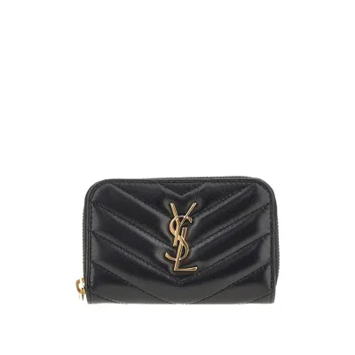 Saint Laurent Leather Zip-around Mini Wallet In Black