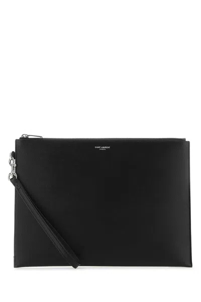 Saint Laurent Leather Zip Pouch Card Case In Black
