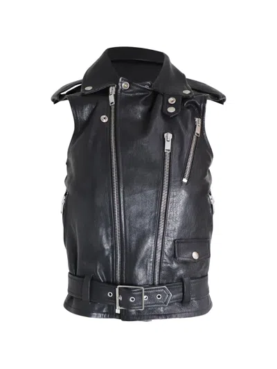 Pre-owned Saint Laurent Leather Zip Sleeveless Jacket In Black