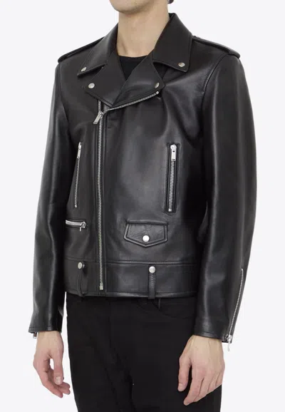 SAINT LAURENT LEATHER ZIP-UP BIKER JACKET