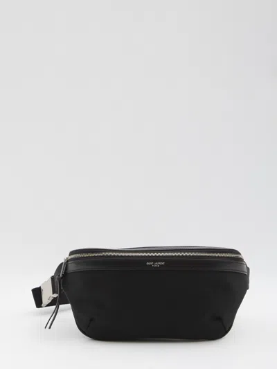 Saint Laurent Leather-trimmed Zip Belt Bag In Black