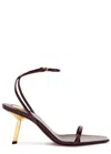 Saint Laurent Lee 75 Glossed Leather Sandals In Brown