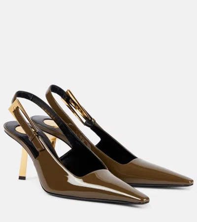 Saint Laurent Lee 75 Patent Leather Slingback Pumps In Brown