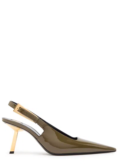 Saint Laurent 110mm Lee Patent-leather Slingback Pumps In Green