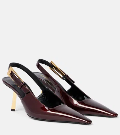 Saint Laurent Lee Embellished Patent-leather Slingback Pumps In Marron Glace