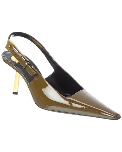Saint Laurent 110mm Lee Patent-leather Slingback Pumps In Green