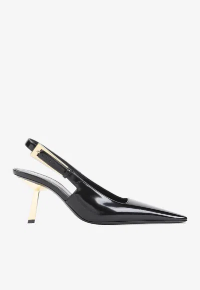 Saint Laurent Lee 75 Slingback Leather Pumps In Black