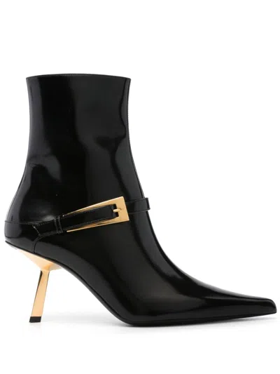 Saint Laurent Lee Black Ankle Boots With Buckle Detail In Patent Leather Woman