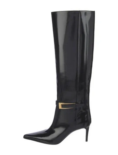 Pre-owned Saint Laurent Lee Boot In Glazed Leather Patent Leather Rain Boots In Black