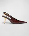 Saint Laurent Lee Glossy Slingback Pumps In Burgundy