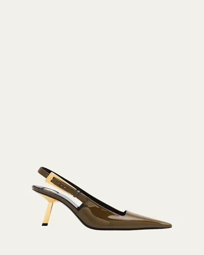 Saint Laurent Lee Glossy Slingback Pumps In Verde Scur