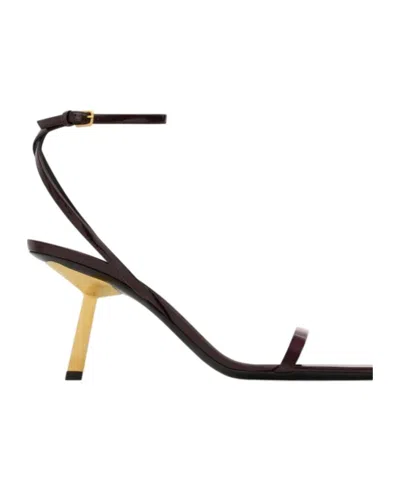 Saint Laurent Lee Patent-leather Sandals In Brown