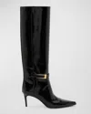 Saint Laurent Lee Patent Buckle Knee Boots In Noir