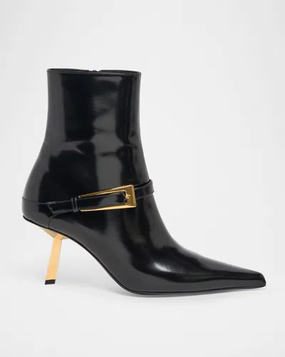 SAINT LAURENT LEE PATENT BUCKLE STILETTO BOOTIES