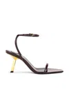 Saint Laurent Lee 75 Glossed Leather Sandals In Marron Glace