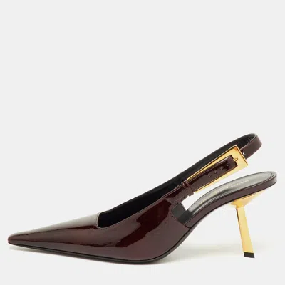 Pre-owned Saint Laurent Lee Size 38 Marron Patent Leather Slingback Pumps In Red