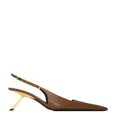 Saint Laurent Lee Slingback Pumps In Brown