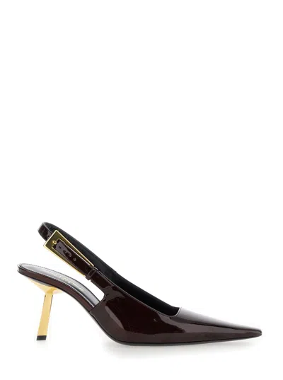 Saint Laurent Lee Embellished Patent-leather Slingback Pumps In Marron Glace