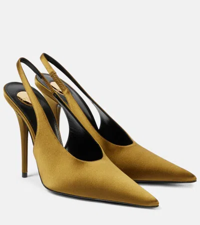 Saint Laurent L'entracte 110 Satin Crêpe Slingback Pumps In Gold