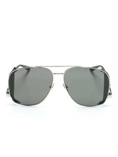 Saint Laurent Leon Pilot-frame Sunglasses In Silver