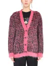 Saint Laurent Animalier Jacquard Cardigan In Pink In Pink