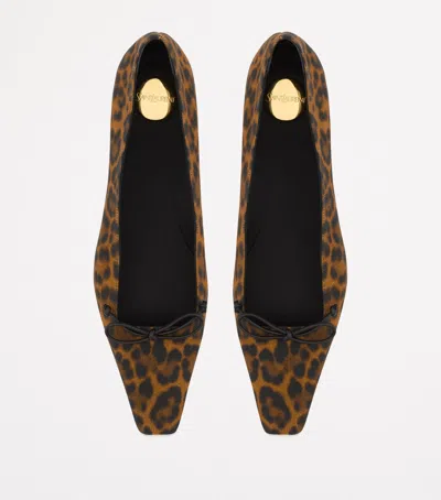 Saint Laurent Leopard Poppy Ballet Flats In Brown