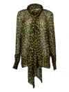 Saint Laurent Leopard-print Blouse In Green