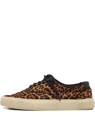 Pre-owned Saint Laurent Leopard-print Canvas Sneakers