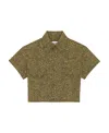 Saint Laurent Warped Leopard Print Short Sleeve Crop Snap-up Shirt In Green