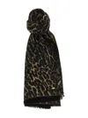 Saint Laurent Leopard-print Fringed Scarf In Black