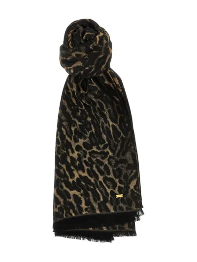 Saint Laurent Leopard-print Fringed Scarf In Black