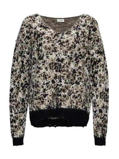 Saint Laurent Leopard Sweater In Beige