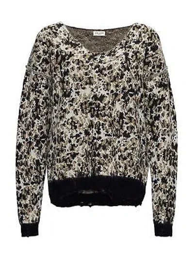 Pre-owned Saint Laurent Leopard Print Knit Sweater L In Black