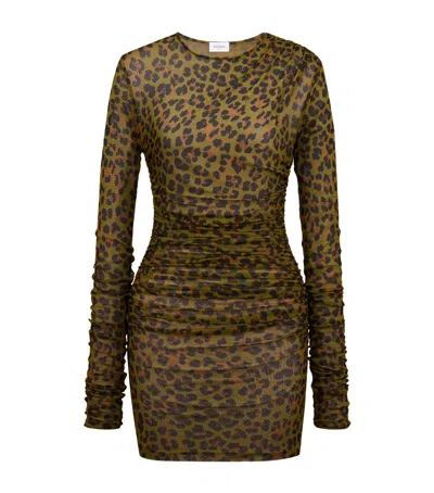 Saint Laurent Leopard Print Long-sleeve Mini Dress In Animal Print