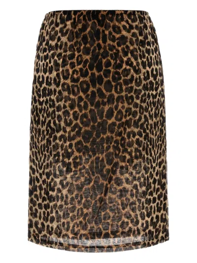 Saint Laurent Animal Print Mini Skirt With Elastic Waistband In Brown