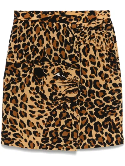 Pre-owned Saint Laurent Leopard-print Mini Skirt In Brown