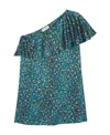 Saint Laurent Leopard-print One-shoulder Dress In Blue