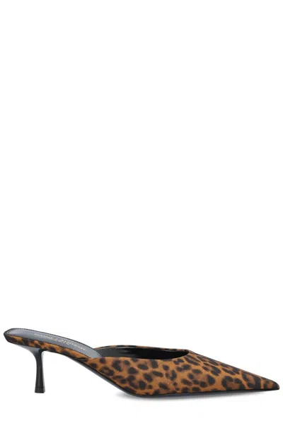 Saint Laurent Barbara Leopard Print Satin Muller High-heeled Sandals In Brown