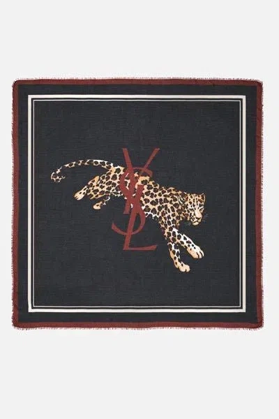 Saint Laurent Leopard Print Scarf In Black