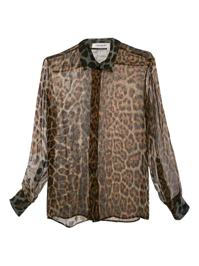 Pre-owned Saint Laurent Leopard-print Sheer Blouse