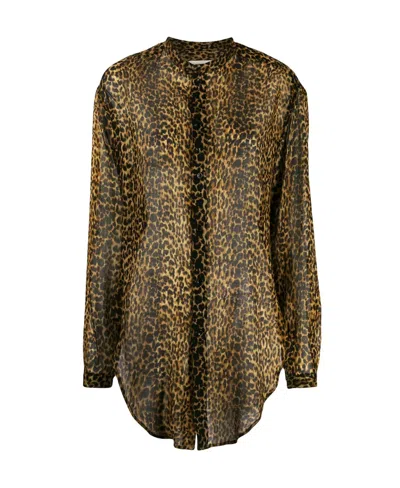 SAINT LAURENT SAINT LAURENT LEOPARD PRINT SHEER SHIRT