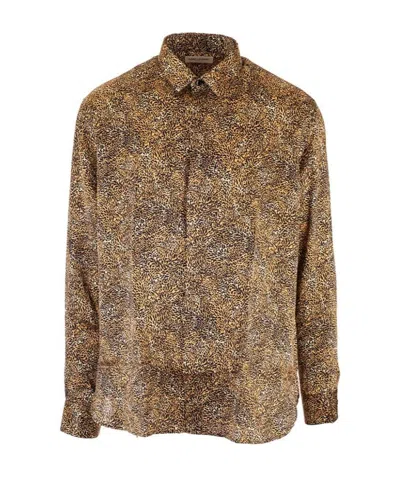 Saint Laurent Leopard Print Shirt In Brown