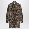 Saint Laurent Leopardprint Silk Mini Dress In Brown