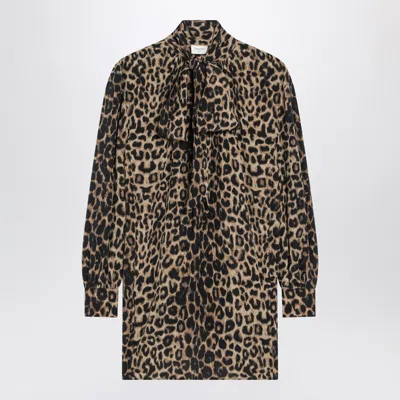 SAINT LAURENT LEOPARD-PRINT SILK MINI DRESS