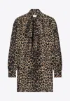 Saint Laurent Leopardprint Silk Mini Dress In Brown
